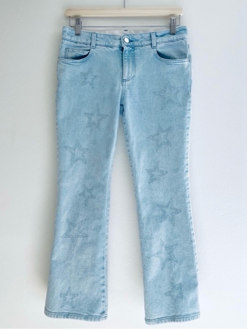 Stella McCartney Skinny Light Wash Flare Jean Star Embroidered AZZURRO BLUE 28